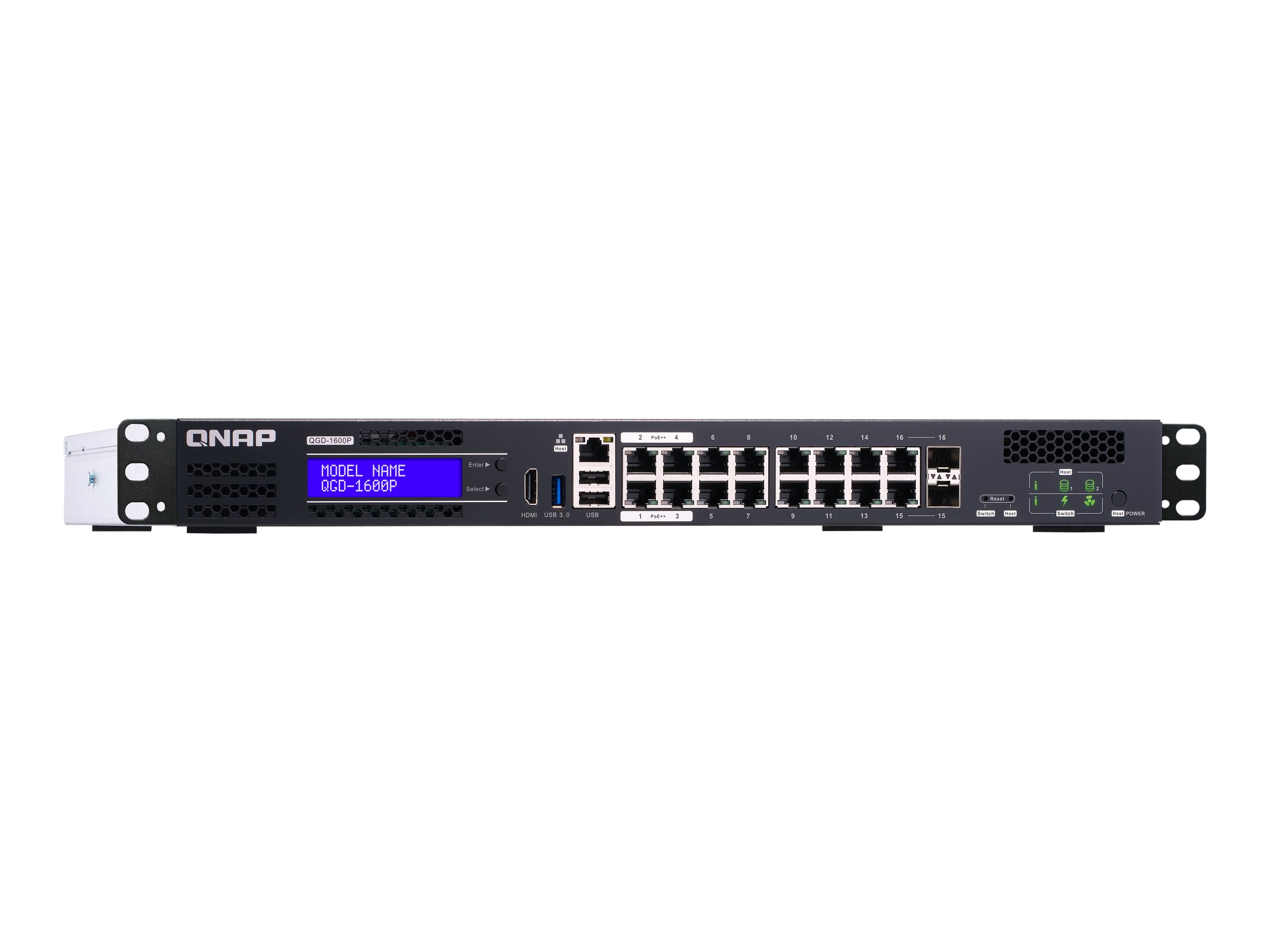 QNAP QGD-1600P Managed Gigabit Ethernet (10/100/1000) Power over Ethernet (PoE) 1U Schwarz, Grau