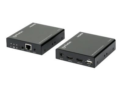 Manhattan 1080p HDMI KVM over IP Extender Kit, HDMI Extender by Single Cat5e/6 up to 120m, with IR and KVM, Black, Three Year Warranty, Retail Box