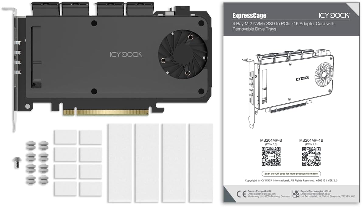 IcyDock Adapter 4 x M.2 NVMe SSD Mobile Rack Adapter Card fo IcyDock Adapter 4 x M.2 NVMe SSD Mobile Rack Adapter Card fo