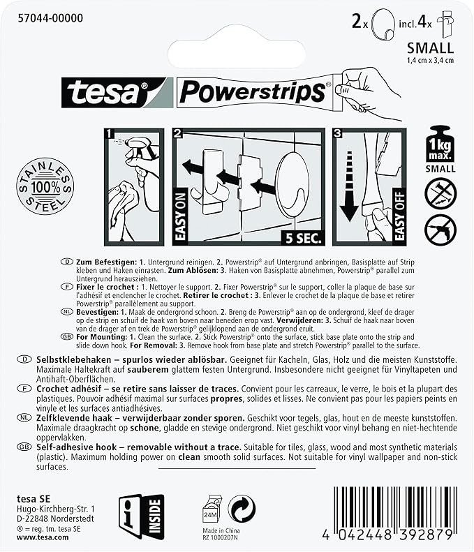 Tesa Powerstrips Haken S rund edelstahl Tesa Powerstrips Haken S rund edelstahl