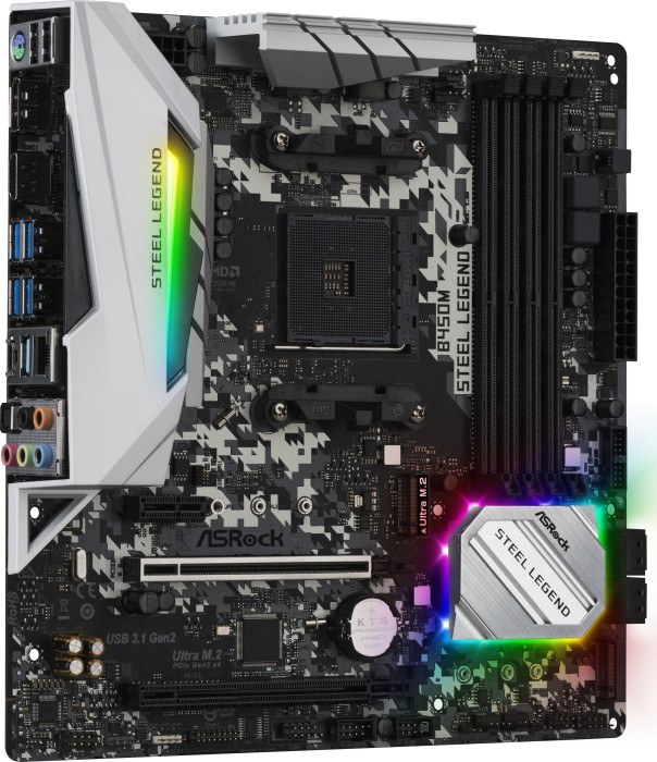 ASRock B450M Steel Legend - Motherboard - micro ATX - Socket AM4 - AMD B450 Chipsatz - USB 3.1 Gen 1, USB-C Gen2, USB 3.1 Gen 2 - Gigabit LAN - Onboard-Grafik (CPU erforderlich)