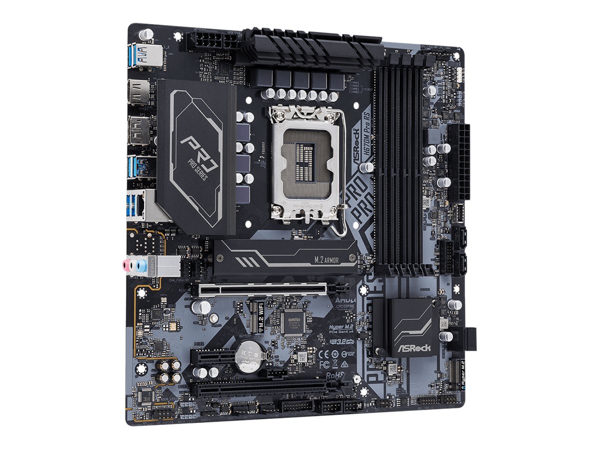 ASRock H670M Pro RS - Motherboard - micro ATX - LGA1700-Sockel - H670 Chipsatz - USB-C Gen1, USB 3.2 Gen 1, USB 3.2 Gen 2 - Gigabit LAN - Onboard-Grafik (CPU erforderlich)