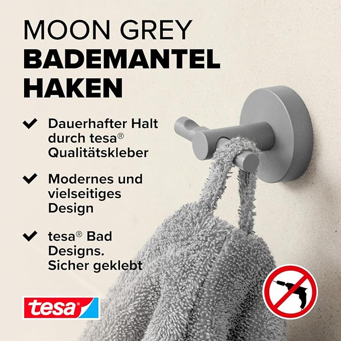 Tesa 40585-00000-00 MOON GREY Haken Klebstoff Grau matt Tesa 40585-00000-00 MOON GREY Haken Klebstoff Grau matt