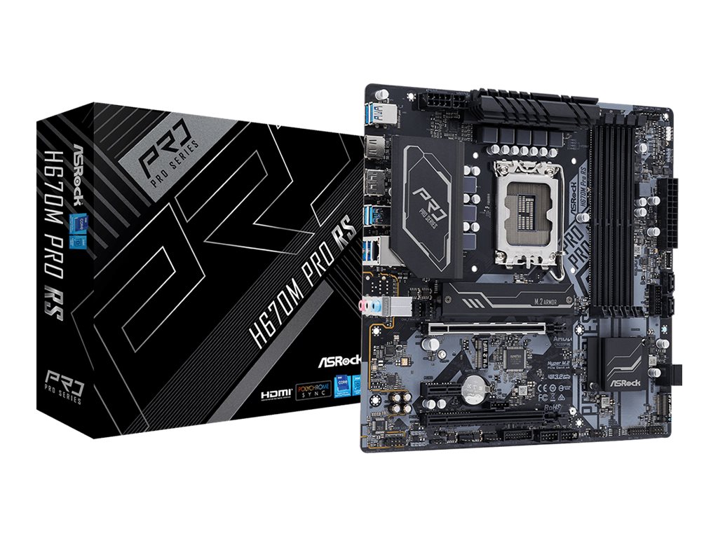 ASRock H670M Pro RS - Motherboard - micro ATX - LGA1700-Sockel - H670 Chipsatz - USB-C Gen1, USB 3.2 Gen 1, USB 3.2 Gen 2 - Gigabit LAN - Onboard-Grafik (CPU erforderlich)