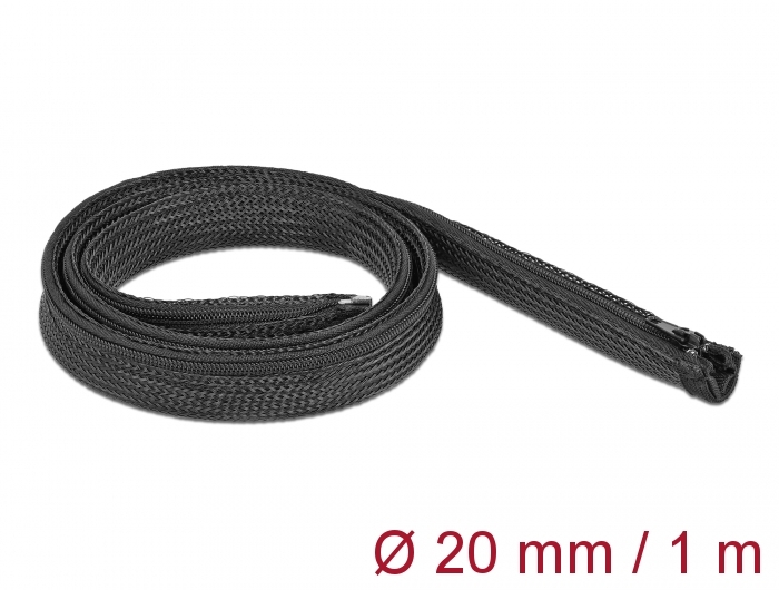 Delock Geflechtschlauch mit Reißverschluss hitzebeständig 1 m x 20 mm schwarz