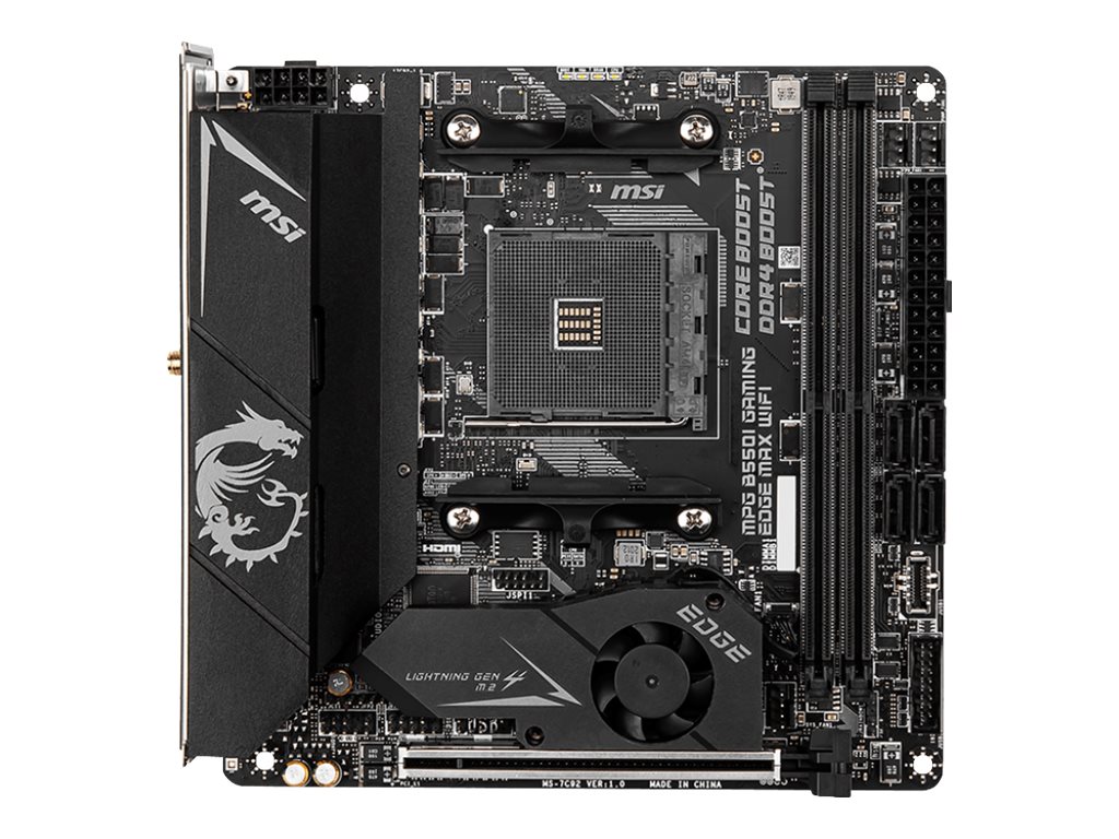 MSI MPG B550I GAMING EDGE MAX WIFI - Motherboard - Mini-ITX - Socket AM4 - AMD B550 Chipsatz - USB-C Gen2, USB-C Gen1, USB 3.2 Gen 1, USB 3.2 Gen 2 - 2.5 Gigabit LAN, Wi-Fi, Bluetooth - Onboard-Grafik (CPU erforderlich)
