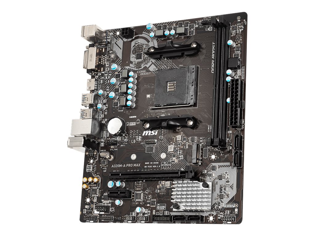 MSI A320M-A PRO MAX - Motherboard - micro ATX - Socket AM4 - AMD A320 Chipsatz - USB 3.2 Gen 1 - Gigabit LAN - Onboard-Grafik (CPU erforderlich) MSI A320M-A PRO MAX - Motherboard - micro ATX - Socket AM4 - AMD A320 Chipsatz - USB 3.2 Gen 1 - Gigabit LAN - Onboard-Grafik (CPU erforderlich)