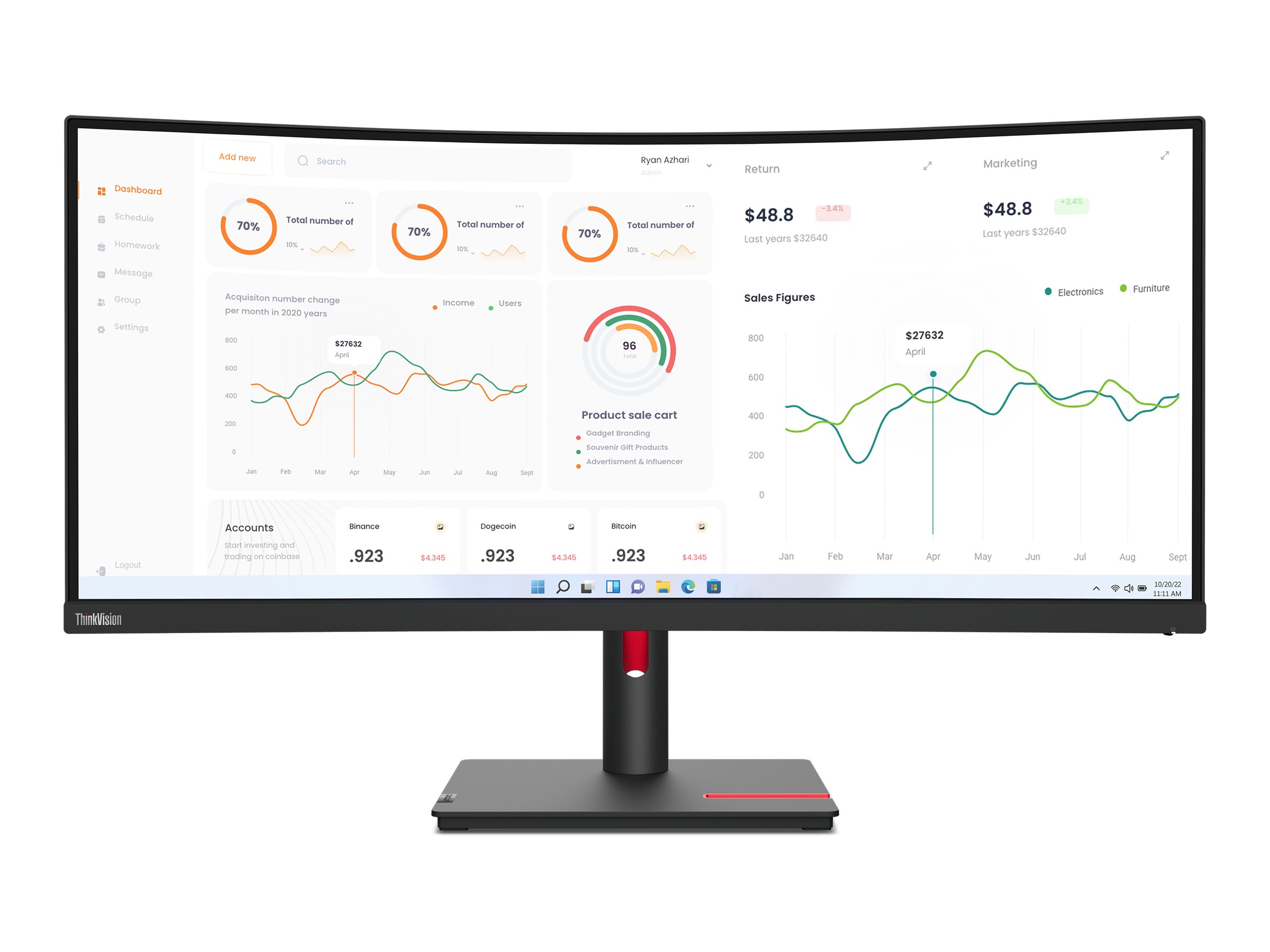 Lenovo ThinkVision T34w-30 - LED-Monitor - gebogen - 86.4 cm (34")