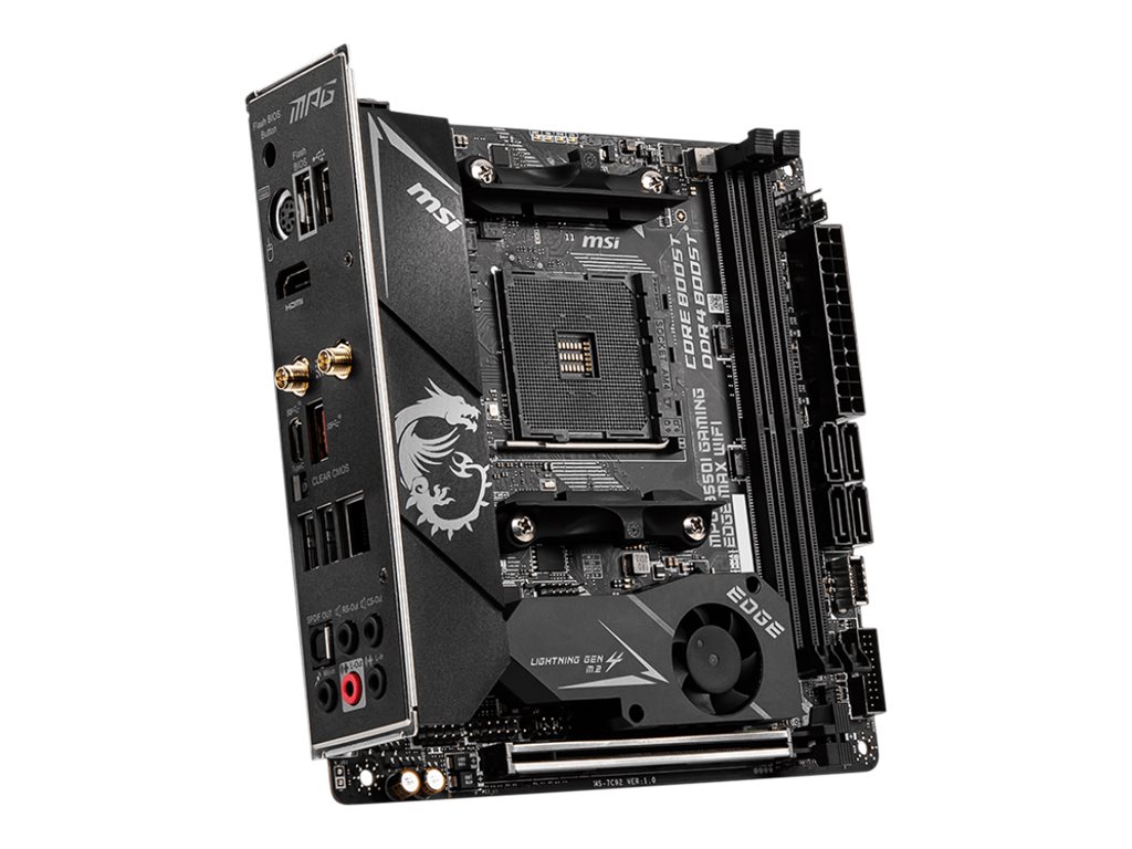 MSI MPG B550I GAMING EDGE MAX WIFI - Motherboard - Mini-ITX - Socket AM4 - AMD B550 Chipsatz - USB-C Gen2, USB-C Gen1, USB 3.2 Gen 1, USB 3.2 Gen 2 - 2.5 Gigabit LAN, Wi-Fi, Bluetooth - Onboard-Grafik (CPU erforderlich) MSI MPG B550I GAMING EDGE MAX WIFI - Motherboard - Mini-ITX - Socket AM4 - AMD B550 Chipsatz - USB-C Gen2, USB-C Gen1, USB 3.2 Gen 1, USB 3.2 Gen 2 - 2.5 Gigabit LAN, Wi-Fi, Bluetooth - Onboard-Grafik (CPU erforderlich)