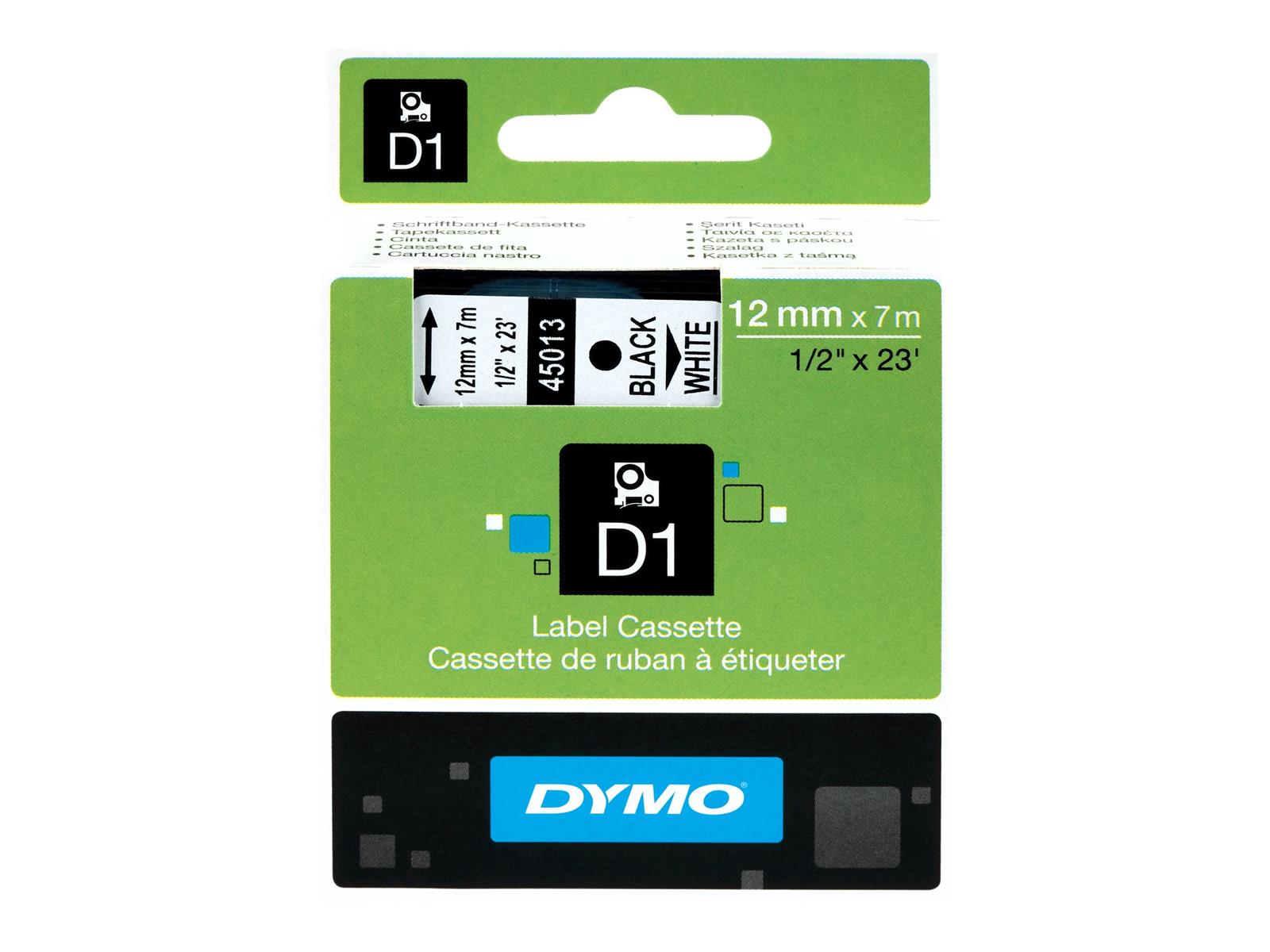DYMO D1 - Standardetiketten - Weiß auf Schwarz - 12mm x 7m