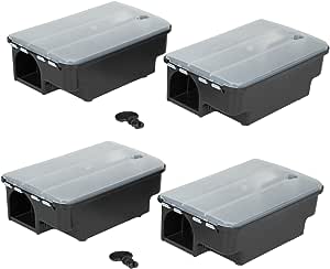 Köder-Discount: 4 x Köderstation Ratte mit Warnaufklebern I Effektive Köderbox zum Auslegen von Rattengift Rattenköderstation Rattenbekämpfung Giftköder für Haus, Garten, Industrie