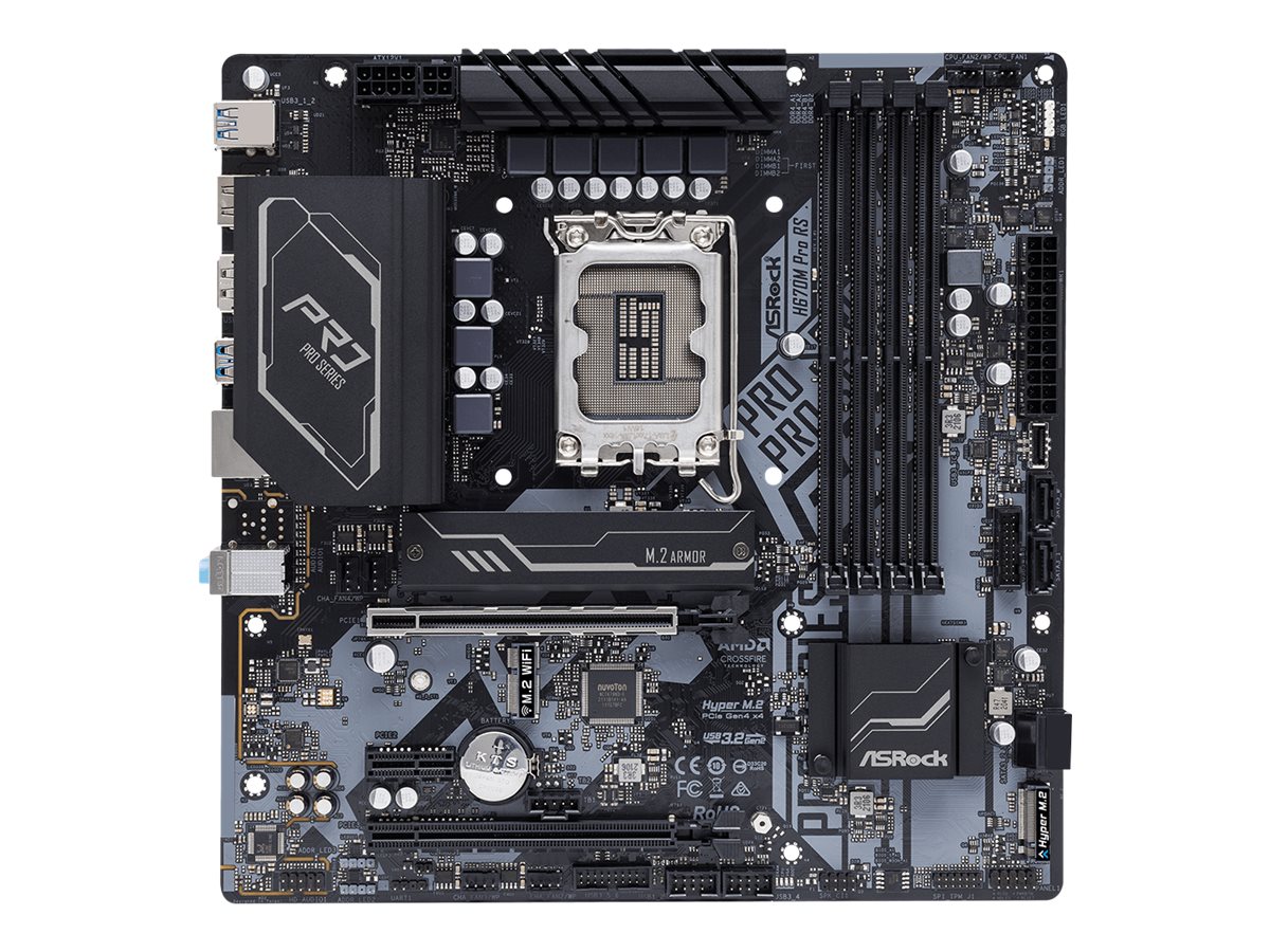 ASRock H670M Pro RS - Motherboard - micro ATX - LGA1700-Sockel - H670 Chipsatz - USB-C Gen1, USB 3.2 Gen 1, USB 3.2 Gen 2 - Gigabit LAN - Onboard-Grafik (CPU erforderlich)
