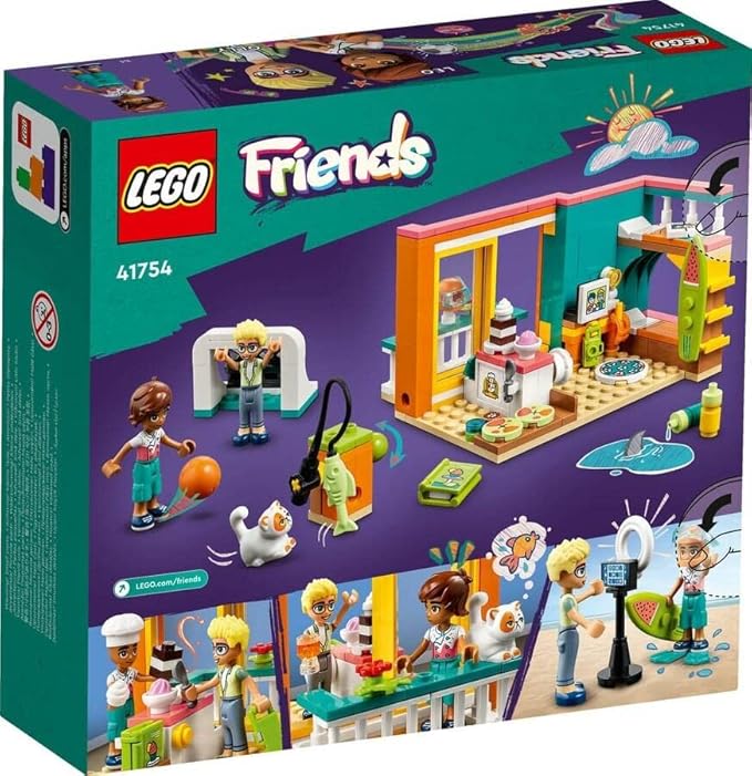 LEGO Friends Leos Zimmer Backen Spielset, Sammler Spielzeug für Mädchen sowie Jungen mit Olly Mini-Puppe und Kätzchen Churro, 2023 Serie Figuren, kleines Geschenk 41754