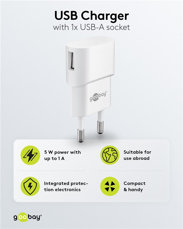 USB-A Ladegerät (5 W) weiß USB-A Ladegerät (5 W) weiß