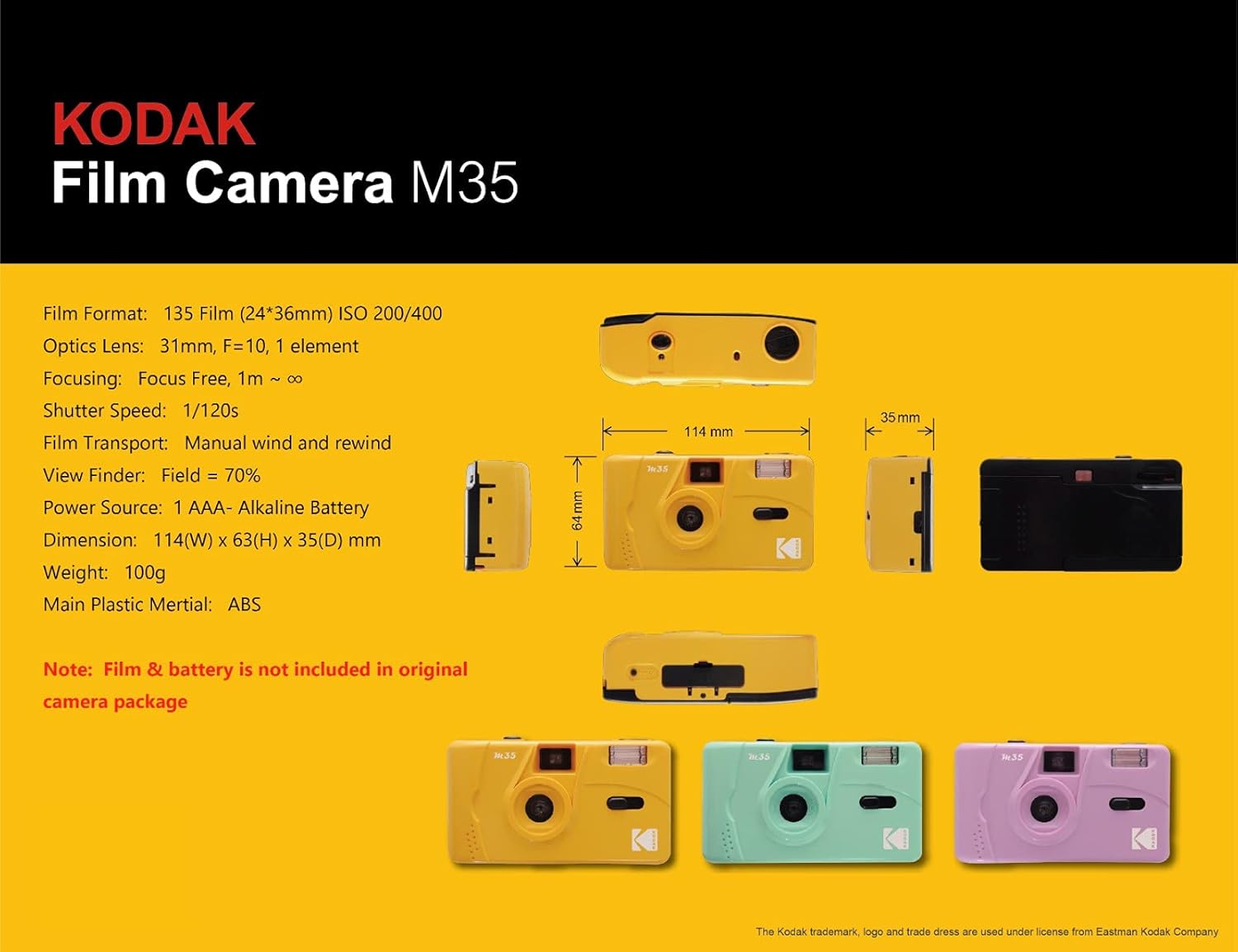 Kodak M35 35 mm Wiederverwendbare Filmkamera, mintgrün, ikonisch, Retro, Lomo Kodak M35, Mintgrün Kodak M35 Wiederverwendbare Filmkamera, 35 mm, Lila
