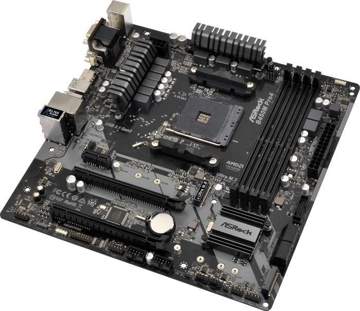 ASRock B450M PRO4 - Motherboard - micro ATX - Socket AM4 - AMD B450 Chipsatz - USB 3.1 Gen 1, USB-C Gen2, USB 3.1 Gen 2 - Gigabit LAN - Onboard-Grafik (CPU erforderlich)