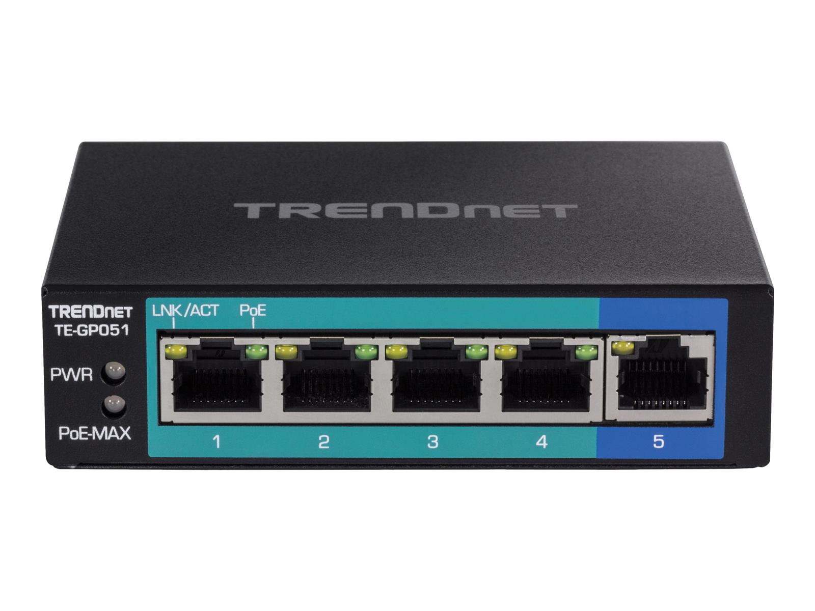 TRENDnet TE-GP051 - Switch - unmanaged - 4 x 10/100/1000 (PoE)