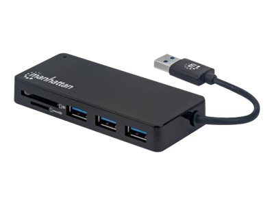 Manhattan USB-A 3-Port Hub with Card Reader, 3x USB-A ports, 5 Gbps (USB 3.2 Gen1 aka USB 3.0)
