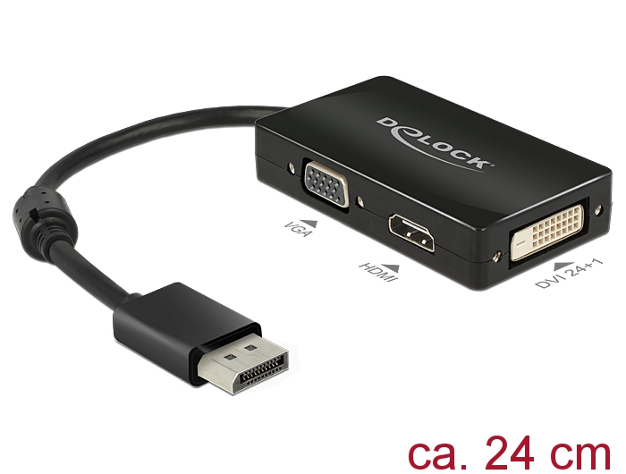 Delock Adapter Displayport 1.1 Stecker > VGA / HDMI / DVI Buchse Passiv schwarz