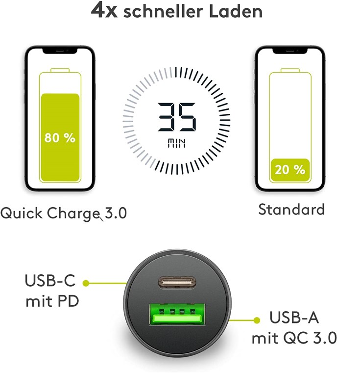 Dual-USB Auto-Schnellladegerät USB-C™ PD (Power Delivery) (27 W) Dual-USB Auto-Schnellladegerät USB-C™ PD (Power Delivery) (27 W)