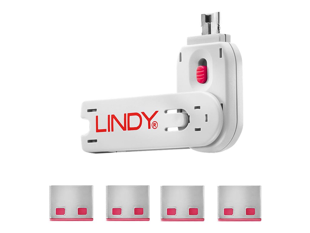 Lindy 40450 Schnittstellenblockierung Schnittstellenblockierung + Schlüssel USB Typ-A Pink Acrylnitril-Butadien-Styrol (ABS) 5 Stück(e)