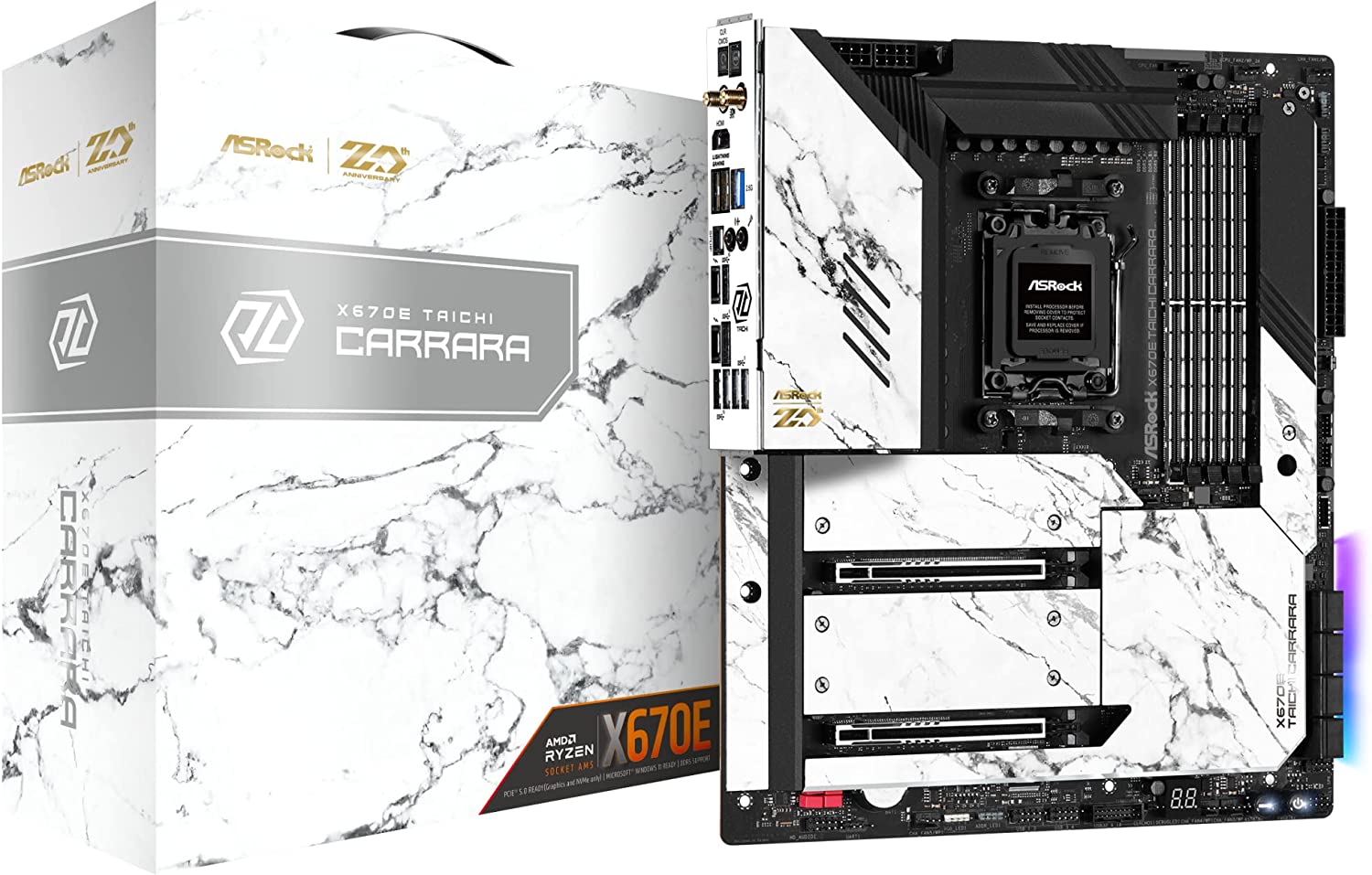 ASRock X670E Taichi Carrara - Motherboard - E-ATX - Socket AM5 - AMD X670E Chipsatz - USB 3.2 Gen 1, USB 3.2 Gen 2, USB4, USB-C 3.2 Gen 2x2 - Bluetooth, 2.5 Gigabit LAN, Wi-Fi 6 - Onboard-Grafik (CPU erforderlich)