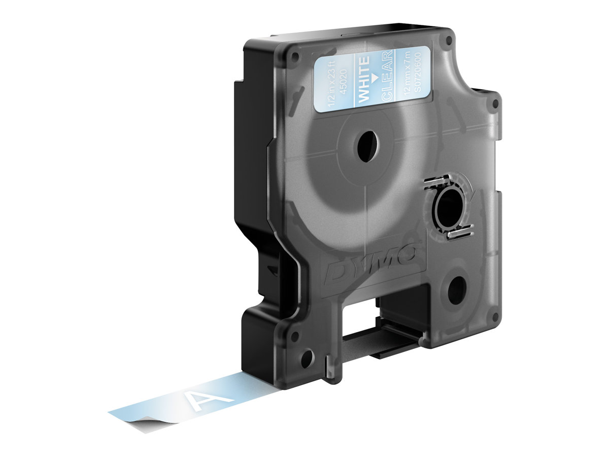 DYMO D1 - Standardetiketten - Weiß auf Transparent - 12mm x 7m