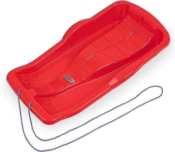 JAMARA 461125 Snow Play Bob Karol 80cm-Schlagzäher Kunststoff, Seil zum Ziehen, Leichtgewicht, unter 1 kg, Aerodynamische Bauweise, rot