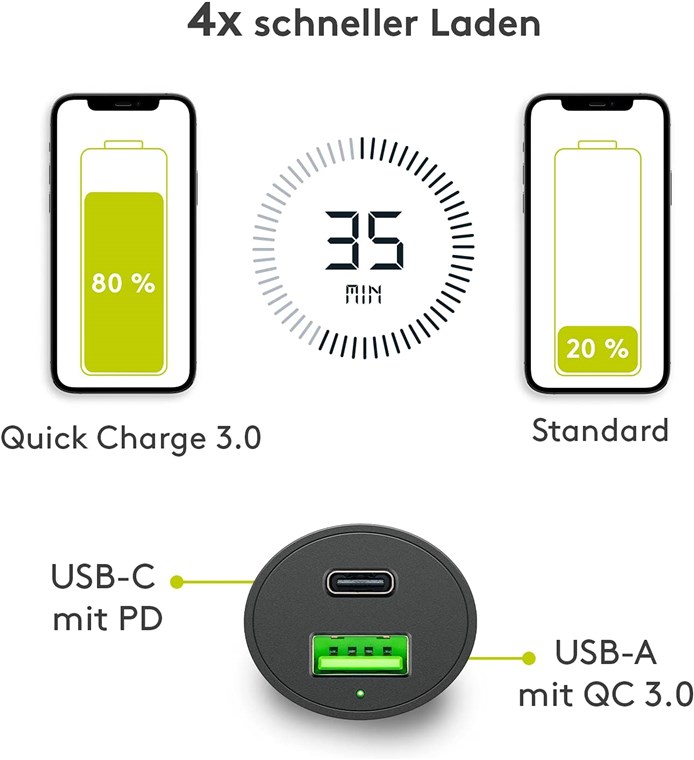 Dual-USB Auto-Schnellladegerät USB-C™ PD (Power Delivery) (48 W) Dual-USB Auto-Schnellladegerät USB-C™ PD (Power Delivery) (48 W)