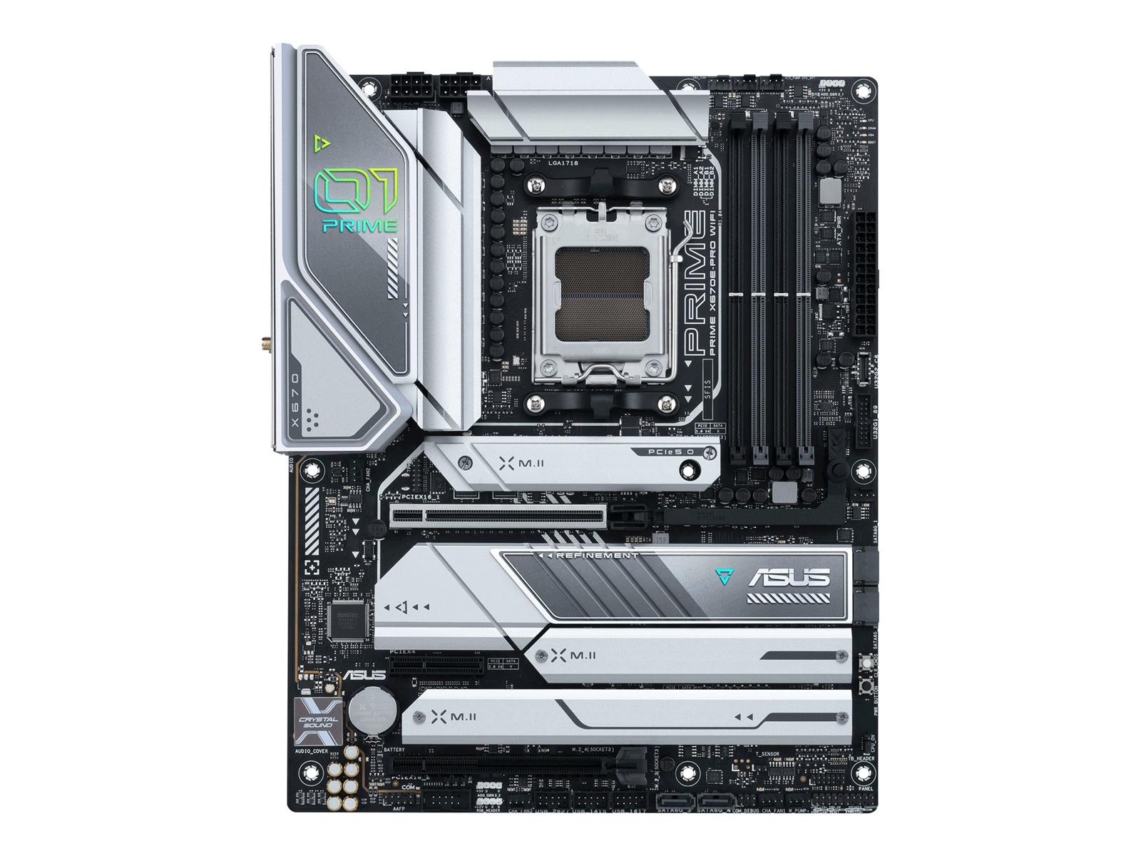 ASUS Prime X670E-PRO WIFI - Motherboard - ATX - Socket AM5 - AMD X670E Chipsatz - USB-C 3.2 Gen 2x2, USB-C 3.2 Gen2, USB 3.2 Gen 2, USB 3.2 Gen 1, USB-C 3.2 Gen 1 - 2.5 Gigabit LAN, Wi-Fi 6E, Bluetooth - Onboard-Grafik (CPU erforderlich)