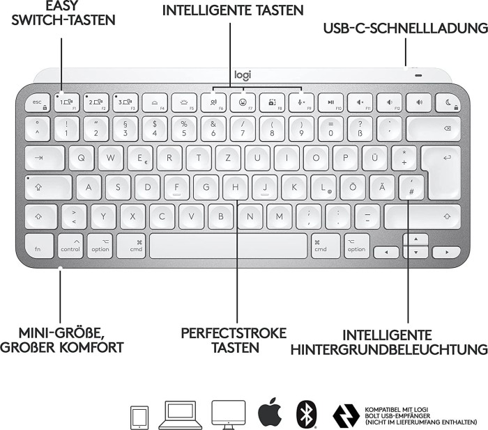 LOGITECH MX KEYS MINI TASTATUR+HUELLE DE LOGITECH MX KEYS MINI TASTATUR+HUELLE DE