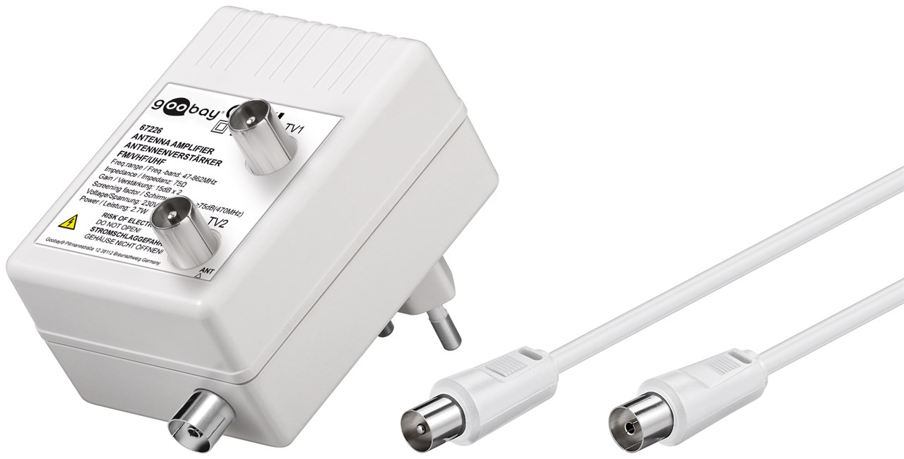 Zwei-Geräte-Antennenverstärker 15 dB (DVB-T, DVB-T2, DVB-C) Zwei-Geräte-Antennenverstärker 15 dB (DVB-T, DVB-T2, DVB-C)