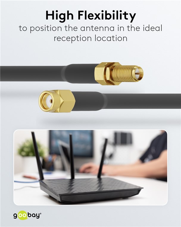 Antennen-Verlängerungskabel für WLAN-Geräte (2,4 GHz + 5 GHz) Antennen-Verlängerungskabel für WLAN-Geräte (2,4 GHz + 5 GHz)