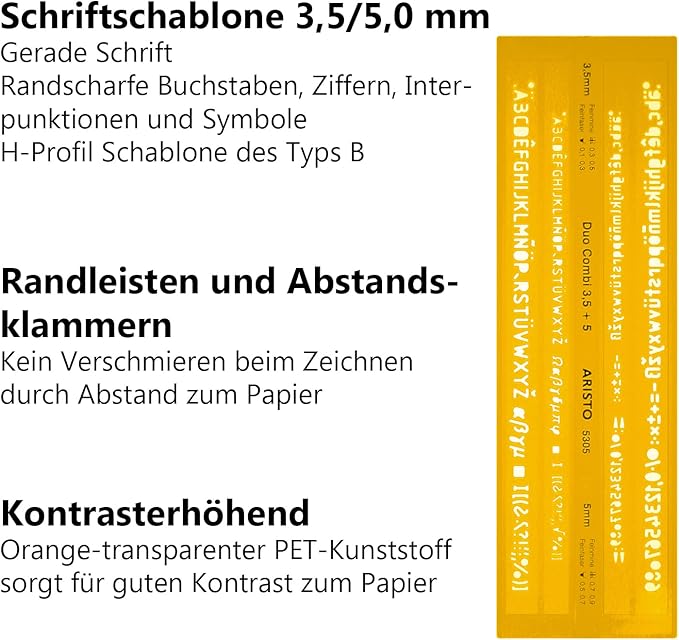 ARISTO Schriftschablone Duo Combi 3,5/5mm ISO3098-1/DIN6776