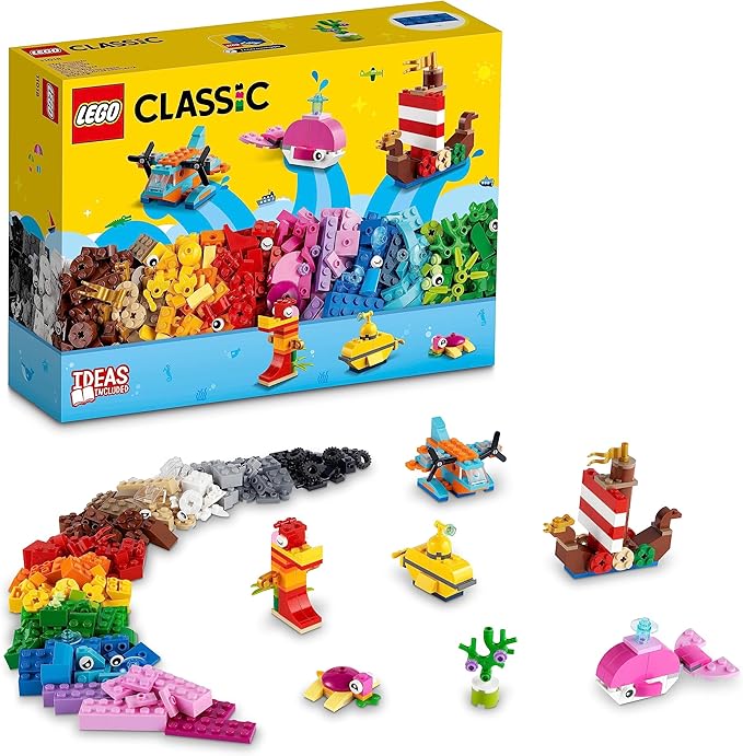 LEGO 11018 Classic Kreativer Meeresspaß, Kreativ-Set mit Bausteinen für Kinder ab 4 Jahre mit Wal, Schilldkröte und Seepferdchen                  11018