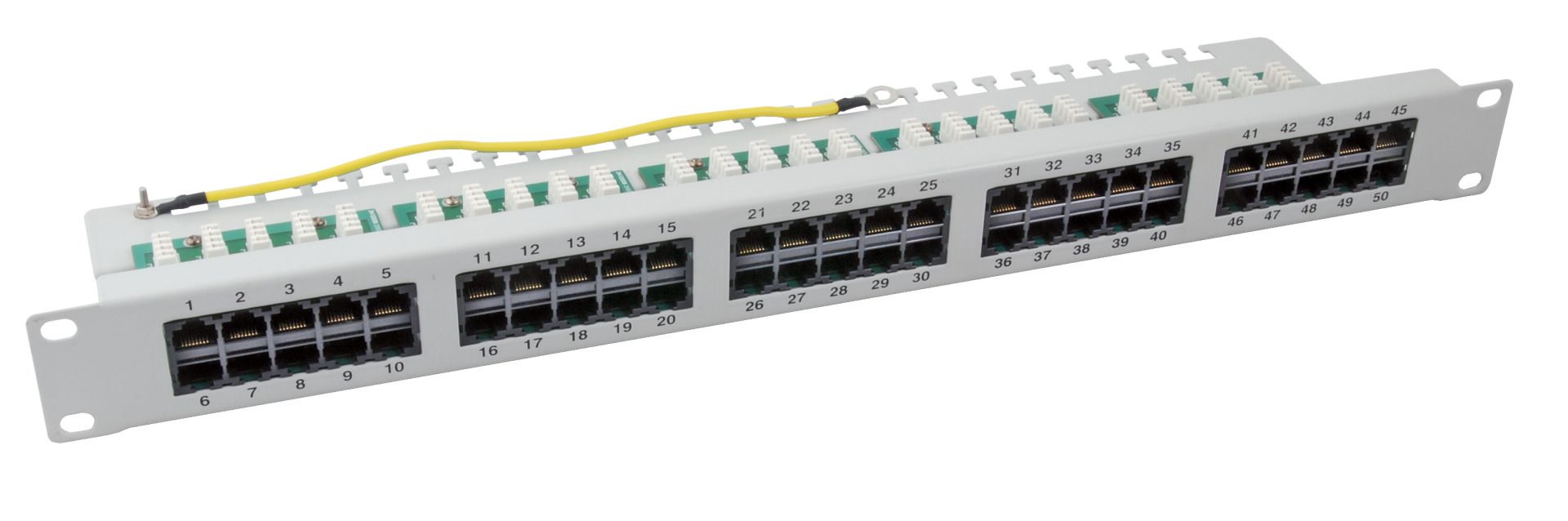 Ecolan Patchfeld Cat 3 ISDN 19" 1HE 50 Port RJ45 8/4 hellgrau RAL7035