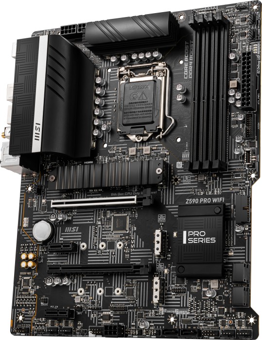 MSI Z590 PRO WIFI - Motherboard - ATX - LGA1200-Sockel - Z590 Chipsatz - USB-C Gen2, USB 3.2 Gen 1, USB 3.2 Gen 2, USB-C Gen 2x2 - 2.5 Gigabit LAN, Wi-Fi, Bluetooth - Onboard-Grafik (CPU erforderlich) MSI Z590 PRO WIFI - Motherboard - ATX - LGA1200-Sockel - Z590 Chipsatz - USB-C Gen2, USB 3.2 Gen 1, USB 3.2 Gen 2, USB-C Gen 2x2 - 2.5 Gigabit LAN, Wi-Fi, Bluetooth - Onboard-Grafik (CPU erforderlich)