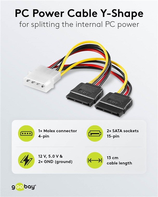 PC Stromkabel Y-Form, 5.25-Stecker auf 2x SATA PC Stromkabel Y-Form, 5.25-Stecker auf 2x SATA