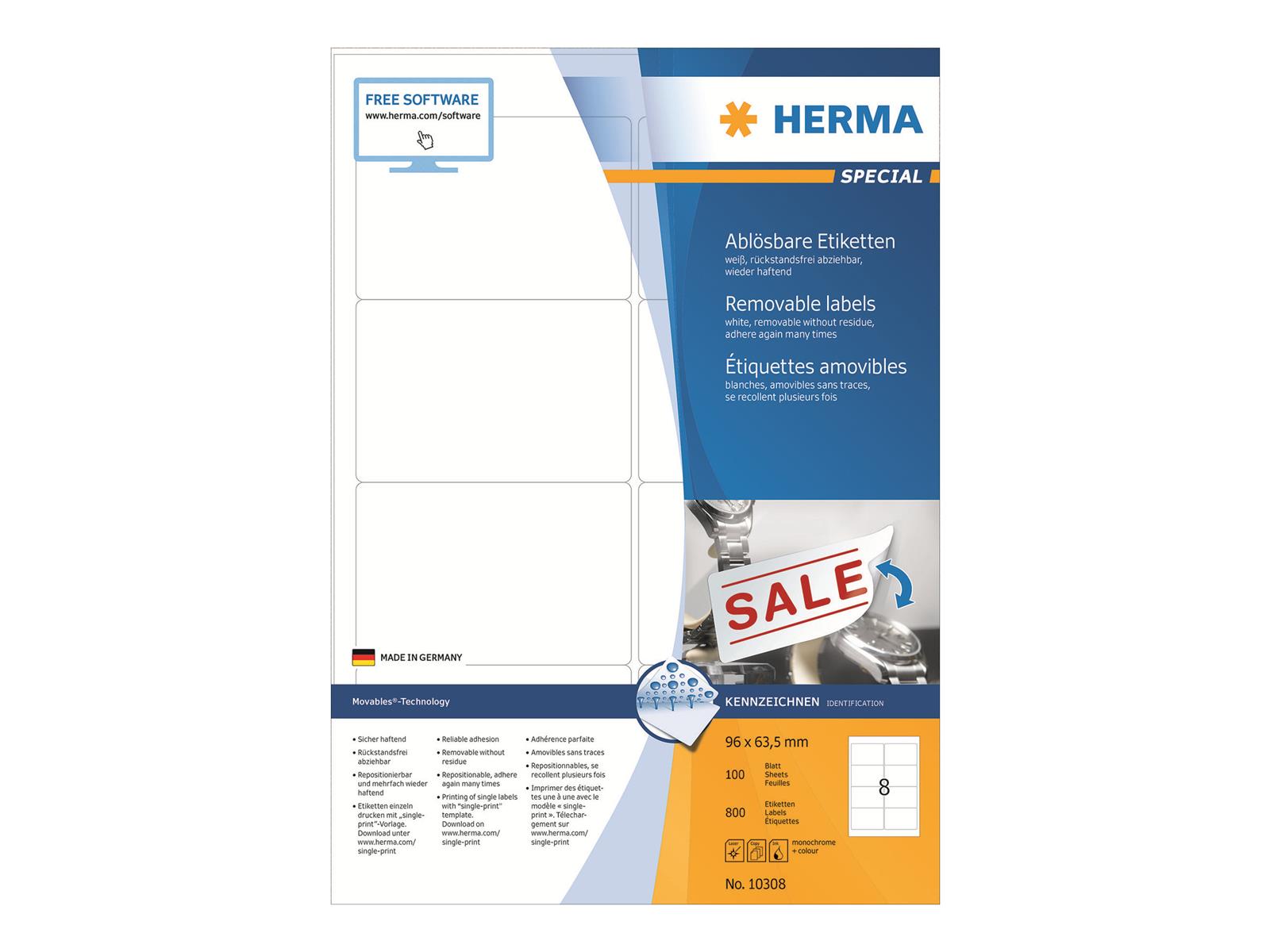 Herma Movables Etik.     96X63,5 100 Bl. DIN A4 800 Stück   10308