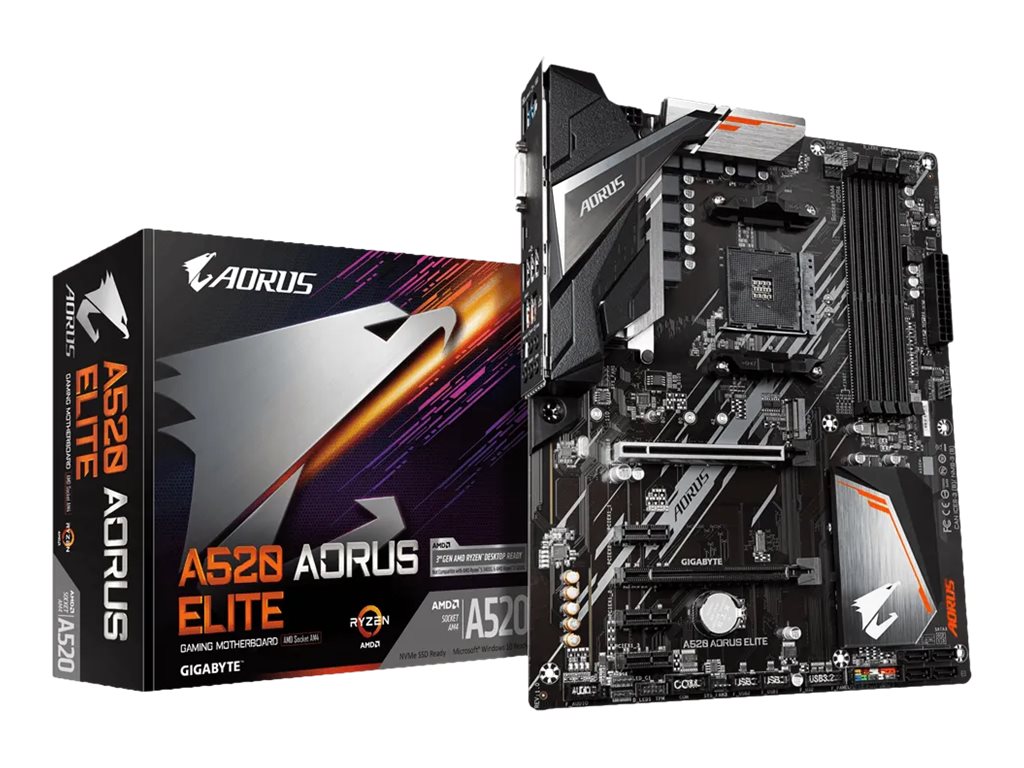 GIGABYTE A520 AORUS ELITE Motherboard - Unterstützt AMD Ryzen 5000 Serie AM4 CPUs, 5+3 Phasen Pure Digital VRM, bis zu 4733MHz DDR4 (OC), PCIe 3.0 x4 M.2, GbE LAN, USB 3.2 Gen2