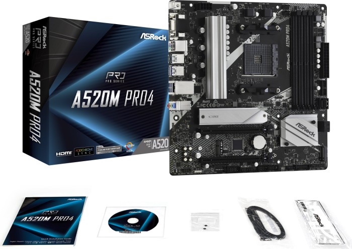 ASRock A520M Pro4 - Motherboard - micro ATX - Socket AM4 - AMD A520 Chipsatz - USB-C Gen1, USB 3.2 Gen 1 - Gigabit LAN - Onboard-Grafik (CPU erforderlich) ASRock A520M Pro4 - Motherboard - micro ATX - Socket AM4 - AMD A520 Chipsatz - USB-C Gen1, USB 3.2 Gen 1 - Gigabit LAN - Onboard-Grafik (CPU erforderlich)