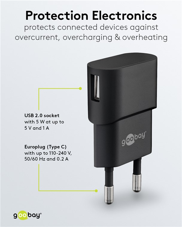 USB-A Ladegerät (5 W) schwarz USB-A Ladegerät (5 W) schwarz