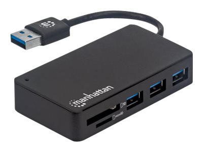 Manhattan USB-A 3-Port Hub with Card Reader, 3x USB-A ports, 5 Gbps (USB 3.2 Gen1 aka USB 3.0)