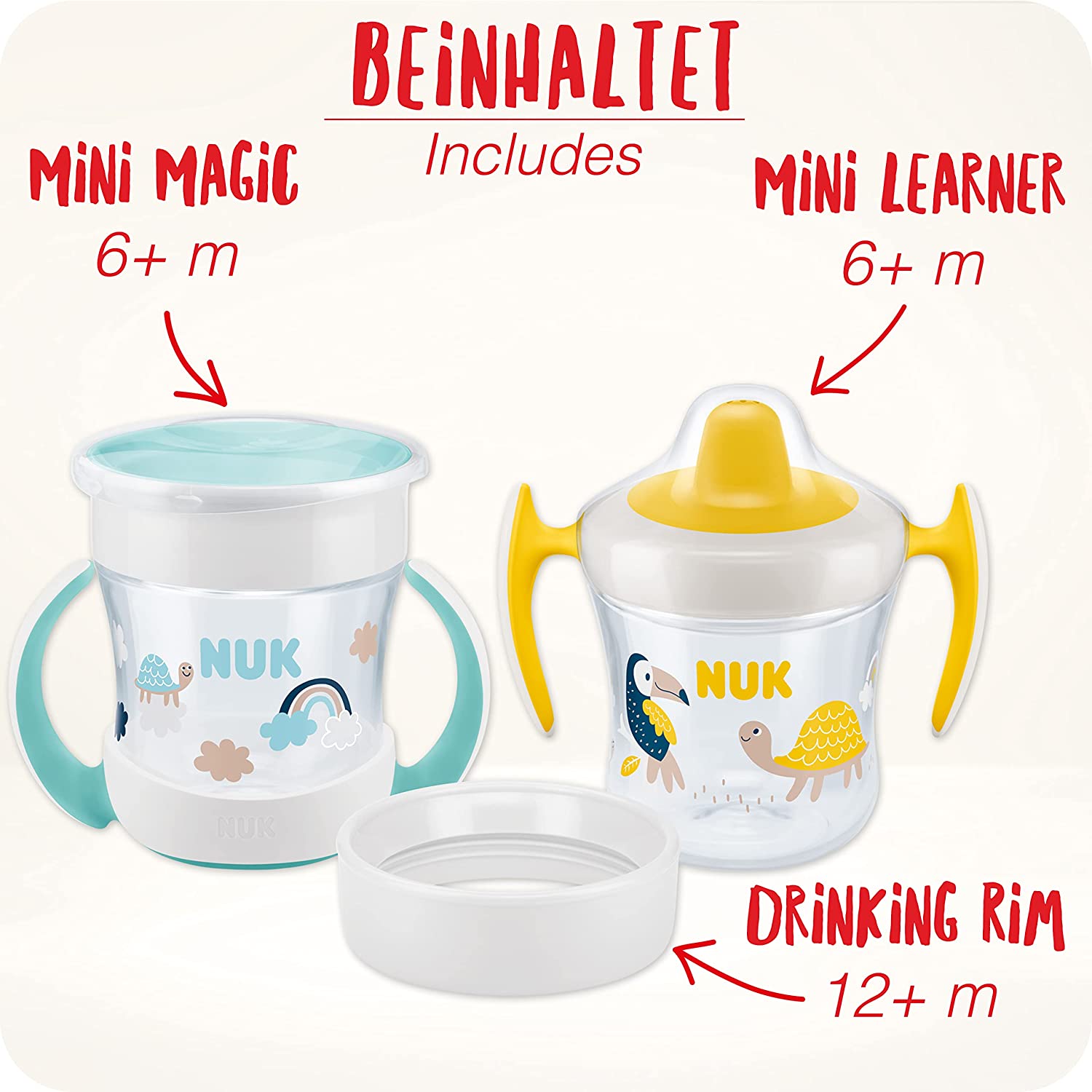 NUK Trinkbecher Mini Cups Set 3in1 160ml ab 6 M. mint&türkis