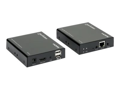Manhattan 1080p HDMI KVM over IP Extender Kit, HDMI Extender by Single Cat5e/6 up to 120m, with IR and KVM, Black, Three Year Warranty, Retail Box