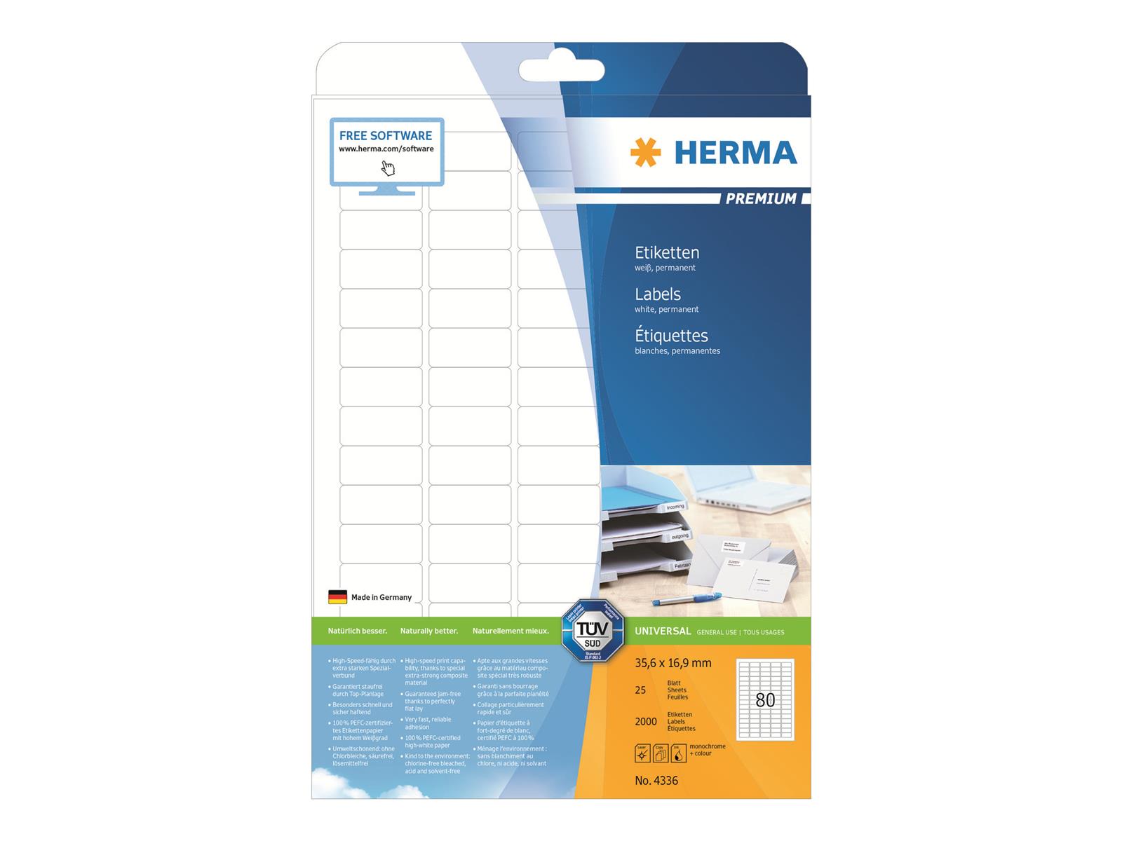 HERMA Etiketten Premium A4 35.6x16.9 mm weiß Papier matt 2000 St.