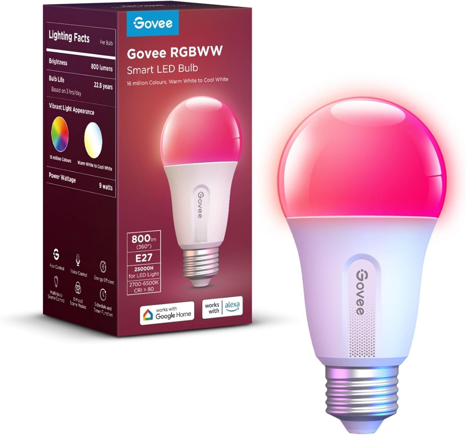 Govee RGBWW Smart LED Light Bulb E27 800 Lumen