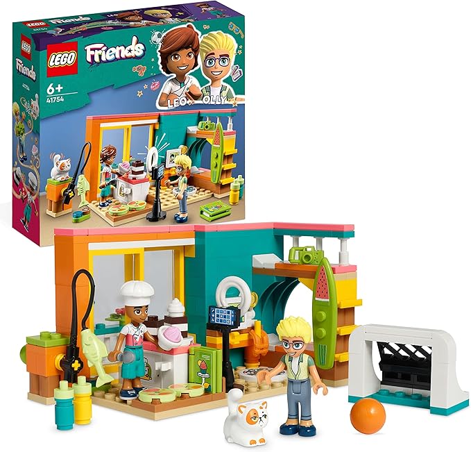 LEGO Friends Leos Zimmer Backen Spielset, Sammler Spielzeug für Mädchen sowie Jungen mit Olly Mini-Puppe und Kätzchen Churro, 2023 Serie Figuren, kleines Geschenk 41754