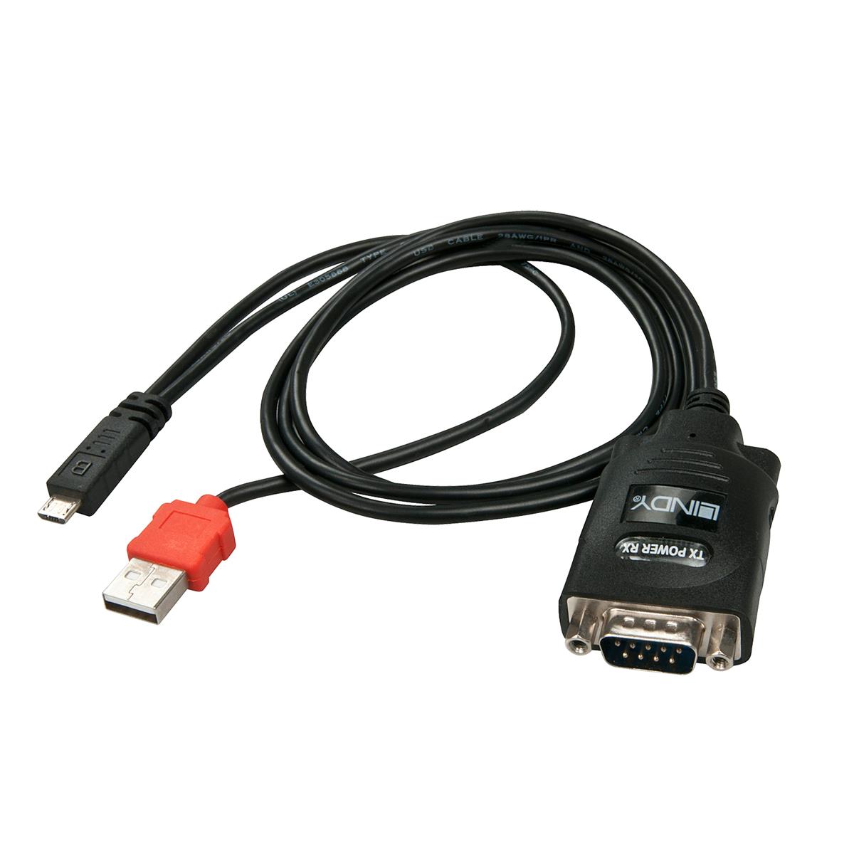 Lindy RS232/USB Micro-B/USB A Serien-Kabel Schwarz, Rot 1 m USB Typ-A DB-9