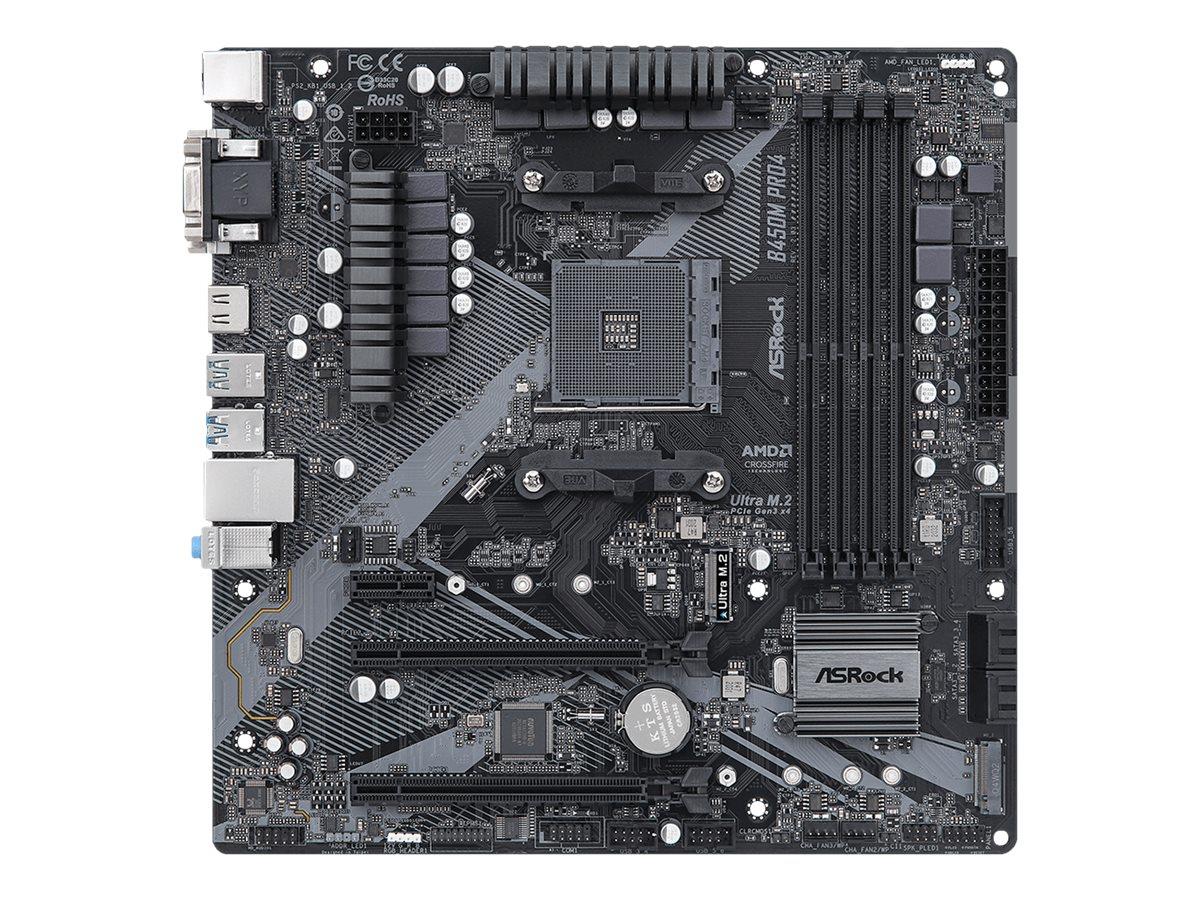 ASRock B450M Pro4 R2.0 - Motherboard - micro ATX - Socket AM4 - AMD B450 Chipsatz - USB-C Gen2, USB 3.2 Gen 1, USB 3.2 Gen 2 - Gigabit LAN - Onboard-Grafik (CPU erforderlich)